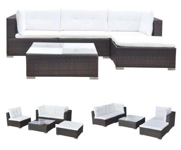 sofas de jardin sofá de jardín de3 plazas en l con mesa y cojines blancos
